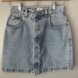 Vintage Calvin Klein Denim Jean Mini Skirt Light Wash Button Women Sz 7